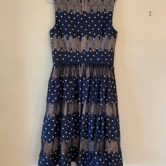 Navy blue polka dot Maggy London dress - size 6 - Picture 3 of 4